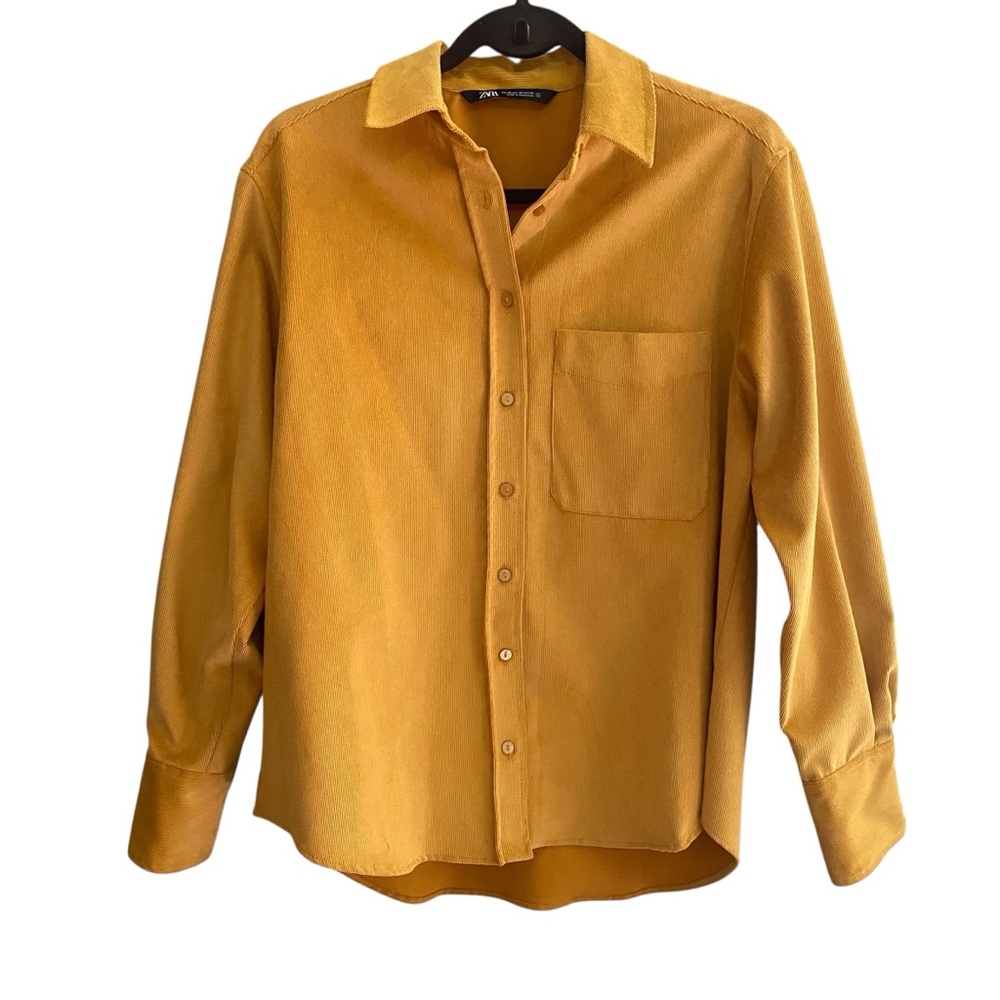 Zara Yellow Corduroy Button Down Collared Shirt - image 1